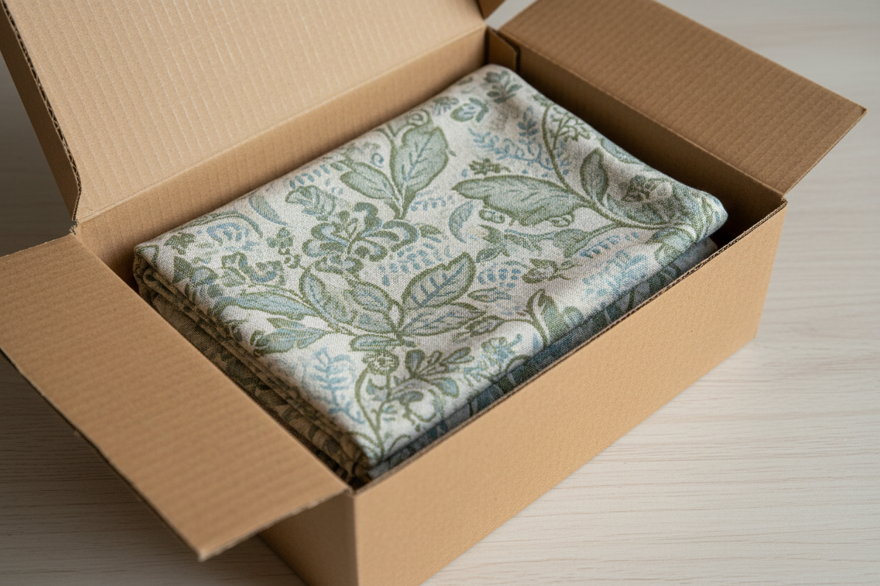 Fabric in cardboard box